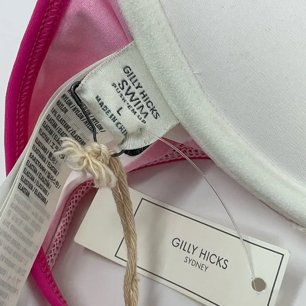 Billy Hicks Push Em Up pink White Stripe Bikini Top Size Large NWT G16
